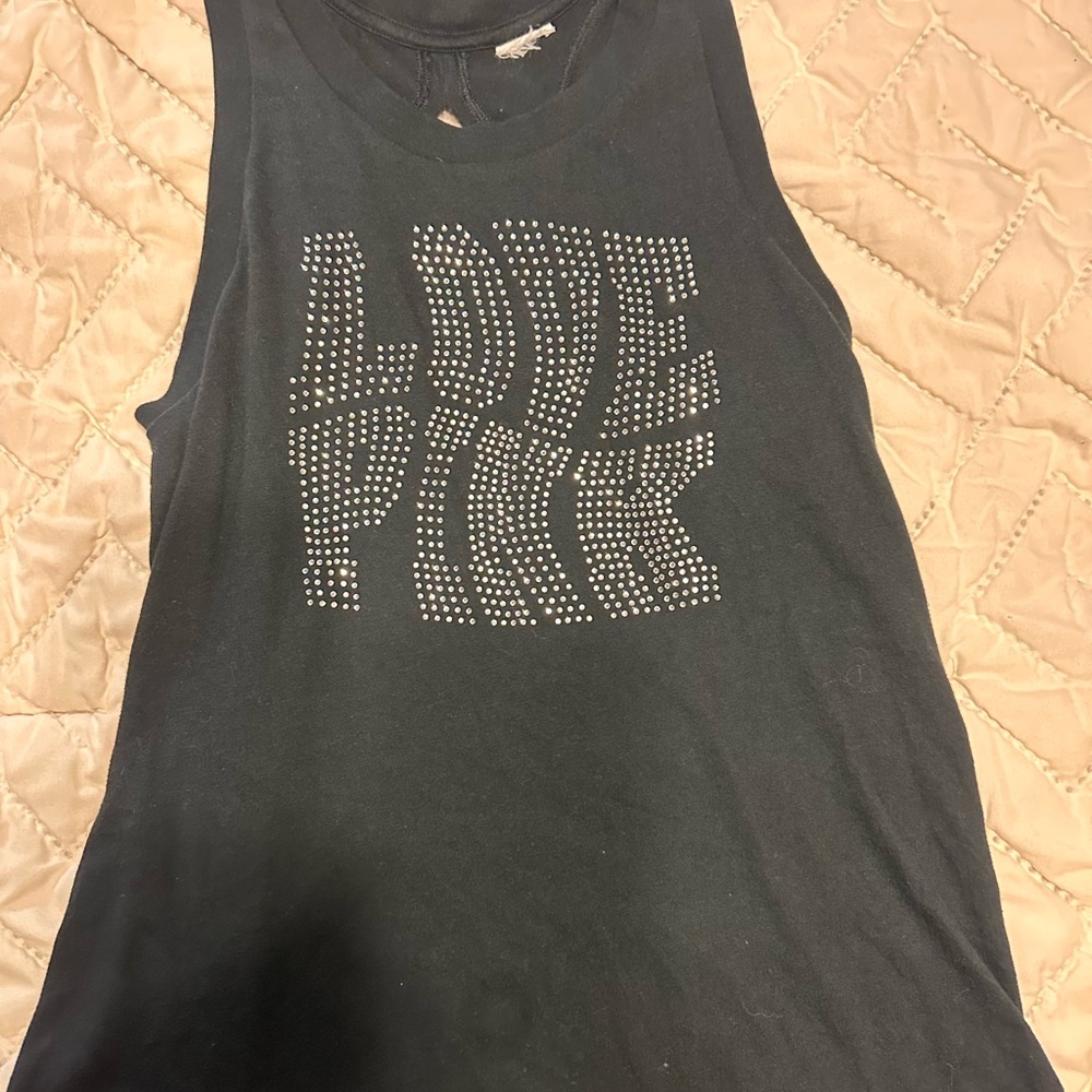 Pink Victoria’s Secret Black rhinestone'Love Pink' split back Tank